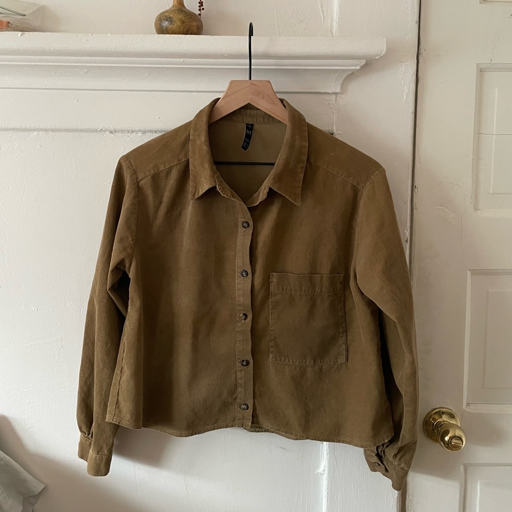 Zara Slightly Cropped Corduroy Button-Down Size Small